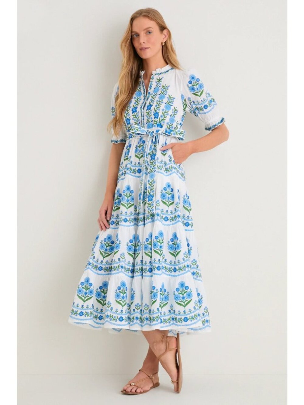 PINK CITY PRINTS Matilda Dress Lapis Meadow Size Large NWT